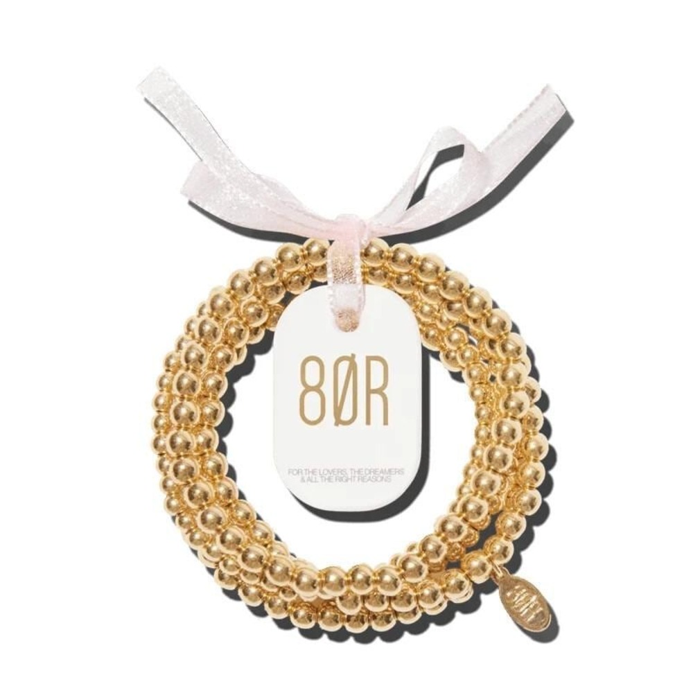 NEW 8 Other Reasons Beaded Bracelet‎ Set of 5 Gold Tone 18K Plated Stretch 2.5"